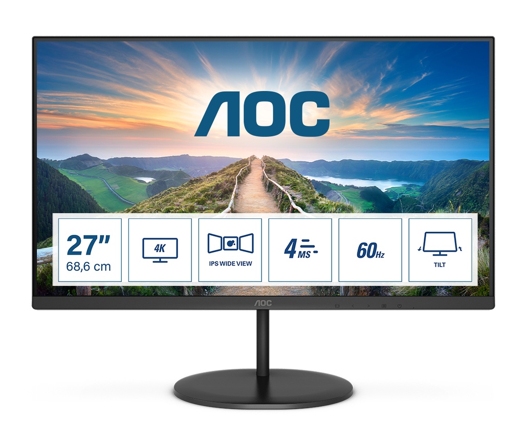[U27V4EA] AOC V4 U27V4EA computer monitor 68.6 cm (27") 3840 x 2160 pixels 4K Ultra HD LED Black