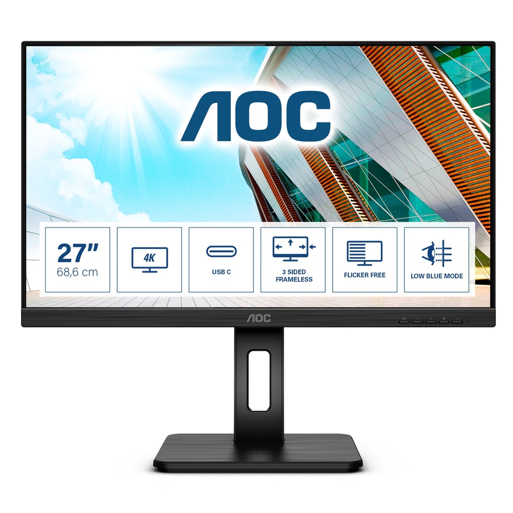 [U27P2CA] AOC U27P2CA computer monitor 68.6 cm (27") 3840 x 2160 pixels 4K Ultra HD LED Black