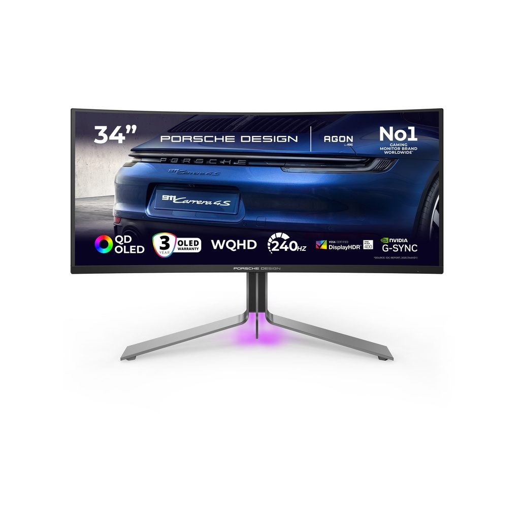 [PD34] AOC Porsche PD34 computer monitor 86.4 cm (34") 3440 x 1440 pixels Wide Quad HD QD-OLED Black