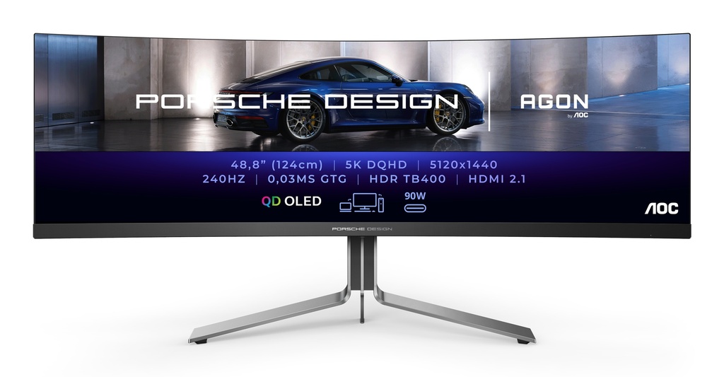 AOC Porsche PD49 computer monitor 124.5 cm (49") 5120 x 1440 pixels DQHD QD-OLED Black, Silver