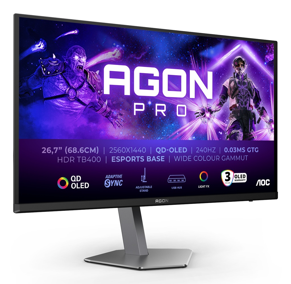 AOC AGON PRO AG276QZD2 computer monitor 67.3 cm (26.5") 2560 x 1440 pixels Quad HD QD-OLED Grey