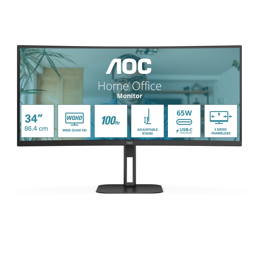 AOC V5 CU34V5C/BK computer monitor 86.4 cm (34") 3440 x 1440 pixels Wide Quad HD LED Black