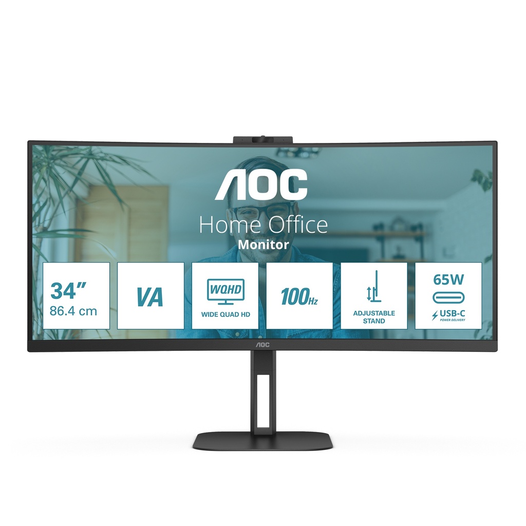 [CU34V5CW/BK] AOC V5 CU34V5CW computer monitor 86.4 cm (34") 3440 x 1440 pixels Wide Quad HD LED Black