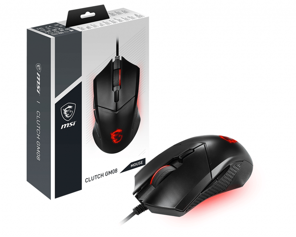 [S12-0401800-CLA] MSI CLUTCH GM08 Optical Gaming Mouse '4200 DPI Optical Sensor, 6 Programmable button, Symmetrical design, Durable switch with 10+ Million Clicks, Weight Adjustable, Red LED'