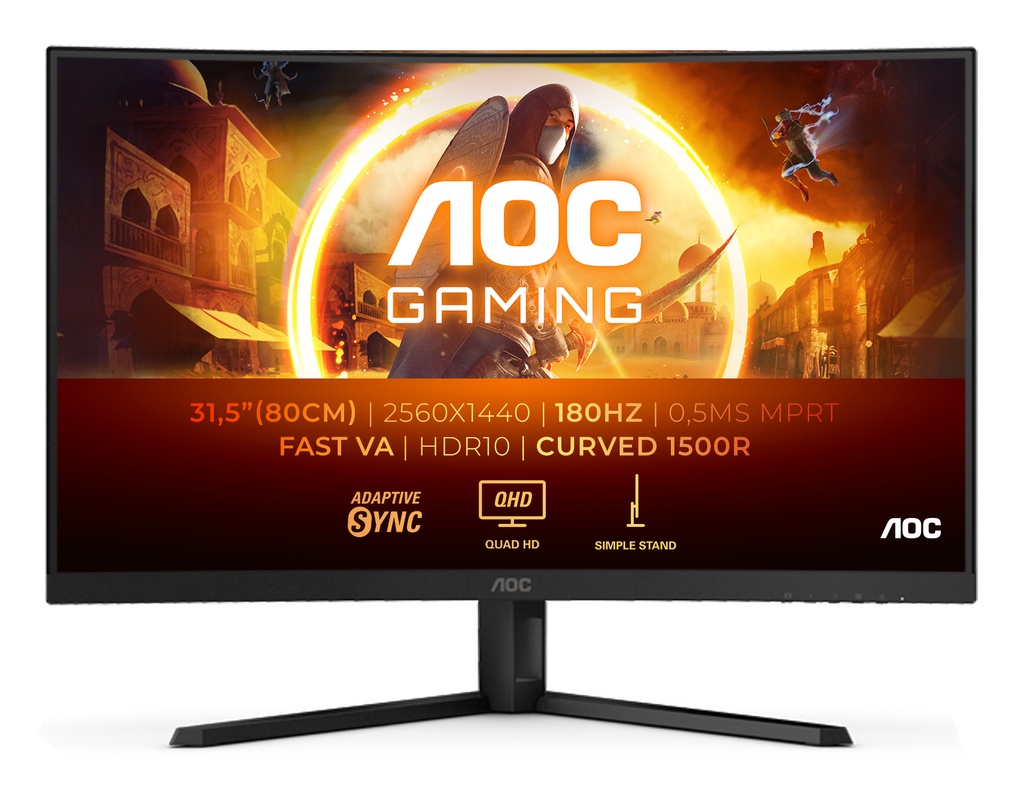 [CQ32G4VE] AOC G4 CQ32G4VE computer monitor 80 cm (31.5") 2560 x 1440 pixels Quad HD LCD Black, Grey