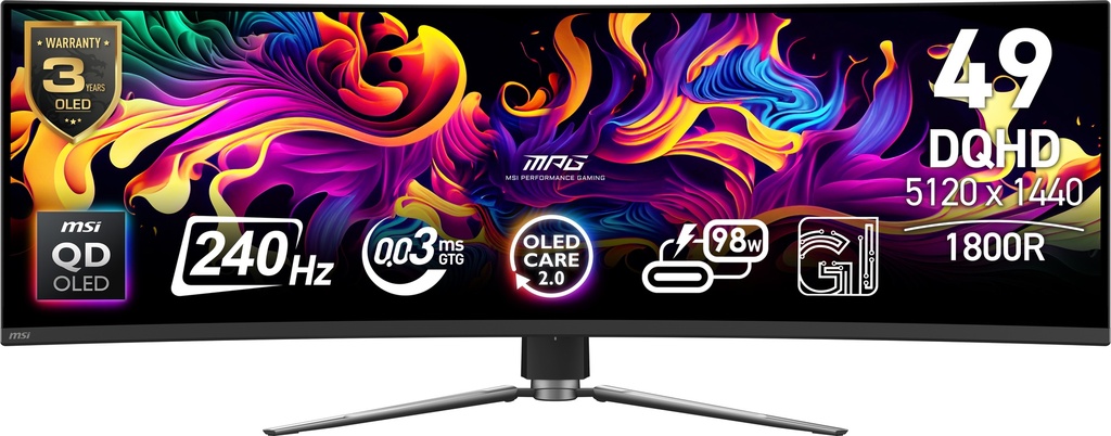 [9S6-3FA84T-016] MSI MPG 491CQPX QD-OLED computer monitor 124.5 cm (49") 5120 x 1440 pixels Dual QHD Black