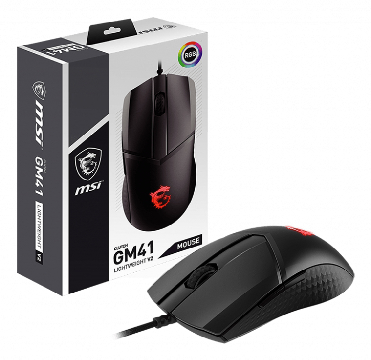 [4719072902698] MSI CLUTCH GM41 LIGHTWEIGHT V2 Gaming Mouse 'RGB, upto 16000 DPI, low latency, 65g, Frixion Free Cable, Symmetrical design, OMRON Switches, NVIDIA REFLEX, Center'