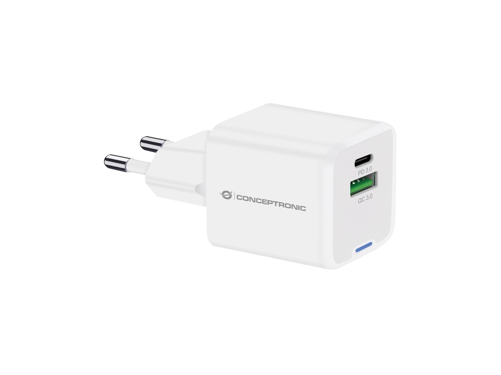 [ALTHEA15W] Conceptronic 2-Port 20W GaN USB PD Charger, USB-C x 1, USB-A x 1, QC 3.0, PPS