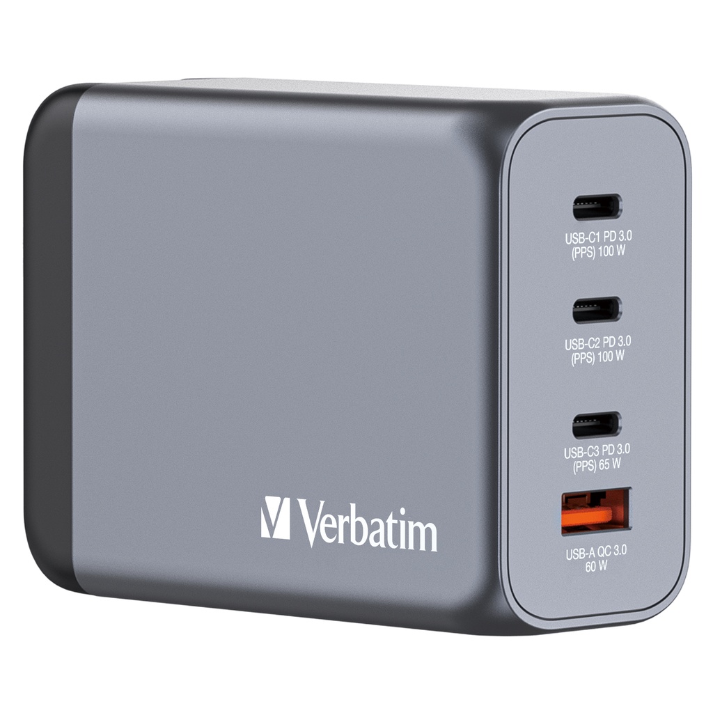 [32204V] Verbatim GNC-200 GaN Charger 200W with 2 x USB-C PD 100W / 1 x USB-C PD 65W / 1 x USB QC 3.0 (EU/UK/US)