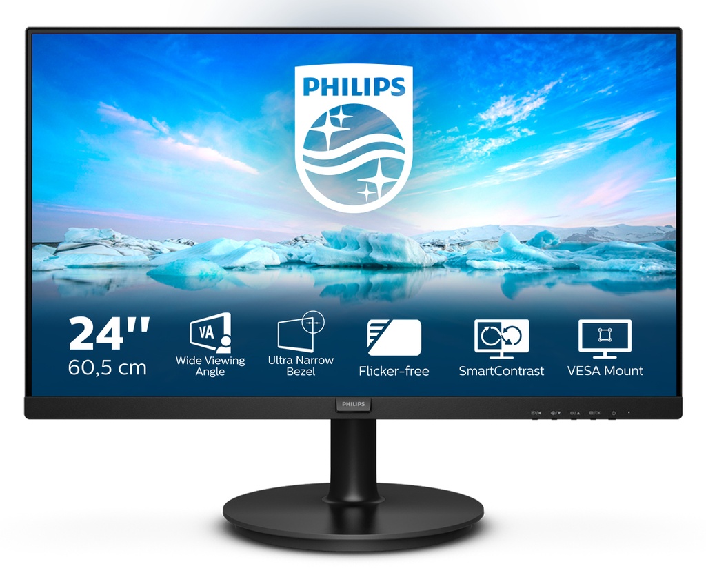 Philips V Line 241V8LA/00 computer monitor 60.5 cm (23.8") 1920 x 1080 pixels Full HD LED Black