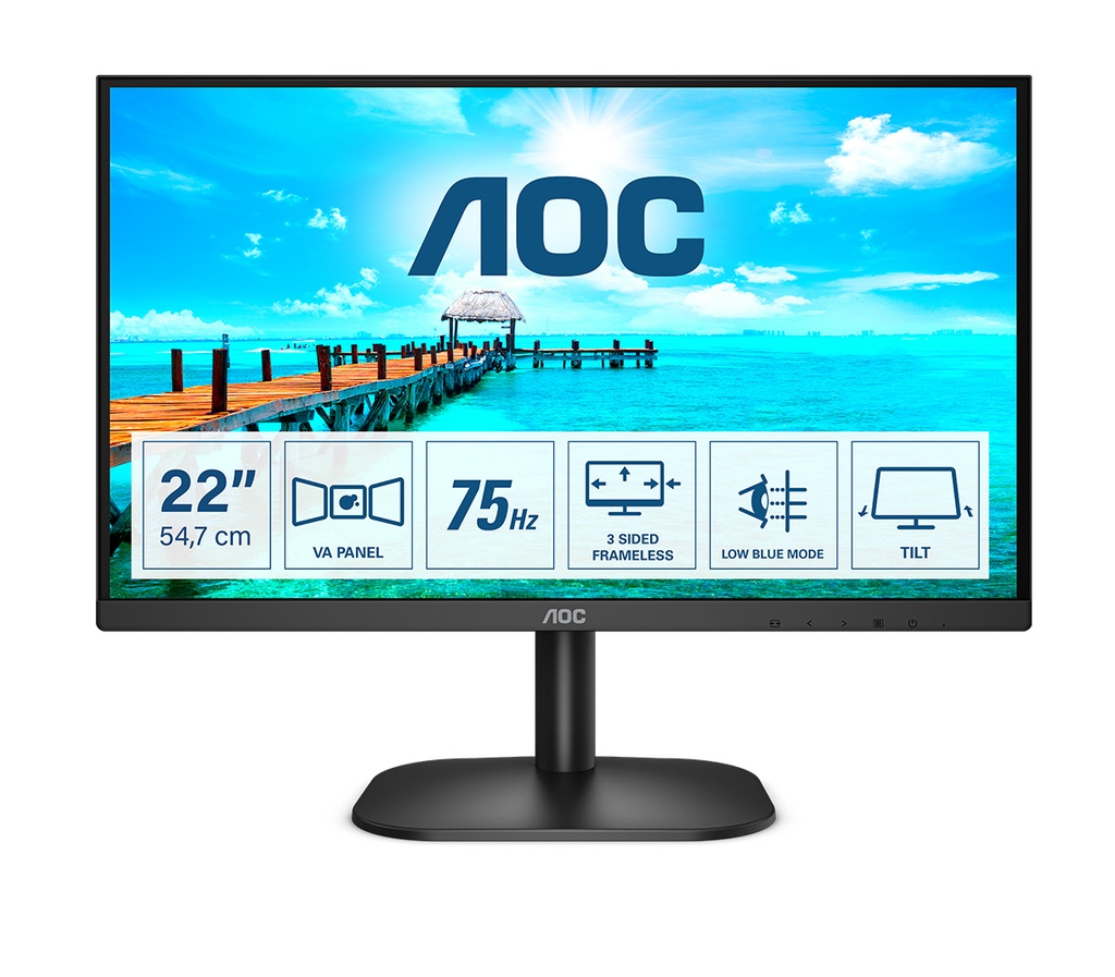 [22B2H/EU] AOC B2 22B2H/EU computer monitor 54.6 cm (21.5") 1920 x 1080 pixels Full HD LED Black