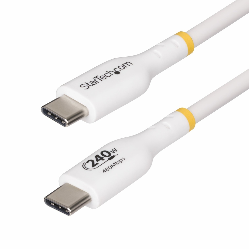 [USB2EPR2MW] StarTech.com Cavo di ricarica USB-C Bianco da 2m, cavo USB C certificato USB-IF, 240W PD EPR, cavo di ricarica USB Tipo-C per laptop, cavo di trasferimento dati USB-Type-C, rivestimento in TPE