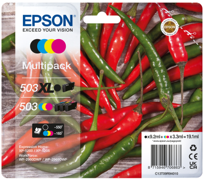 ORIGINAL Epson Multipack nero / ciano / magenta / giallo C13T09R94010 503XL+503 ~1045 Seiten 6,4ml