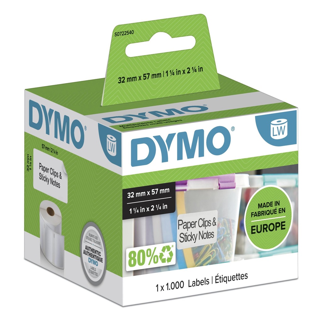 ORIGINAL DYMO Etichette Bianco S0722540 11354 Etichette, 57x32mm, bianco, 1000 pezzi.
