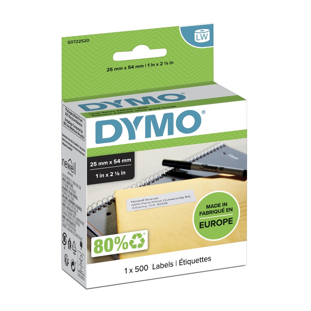 ORIGINAL DYMO Etichette Bianco S0722520 11352 etichette bianche, 54x25mm, 500 pezzi