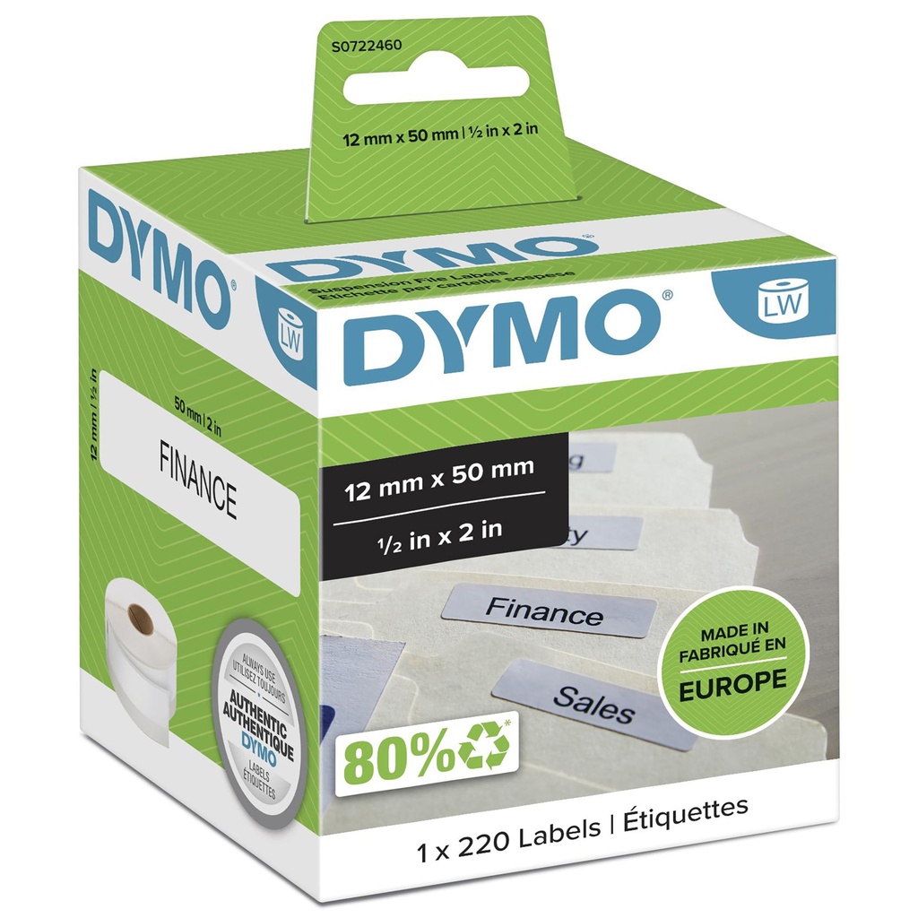 ORIGINAL DYMO Etichette Bianco S0722460 99017 etichette bianche, 50x12mm, 1x220 pezzi
