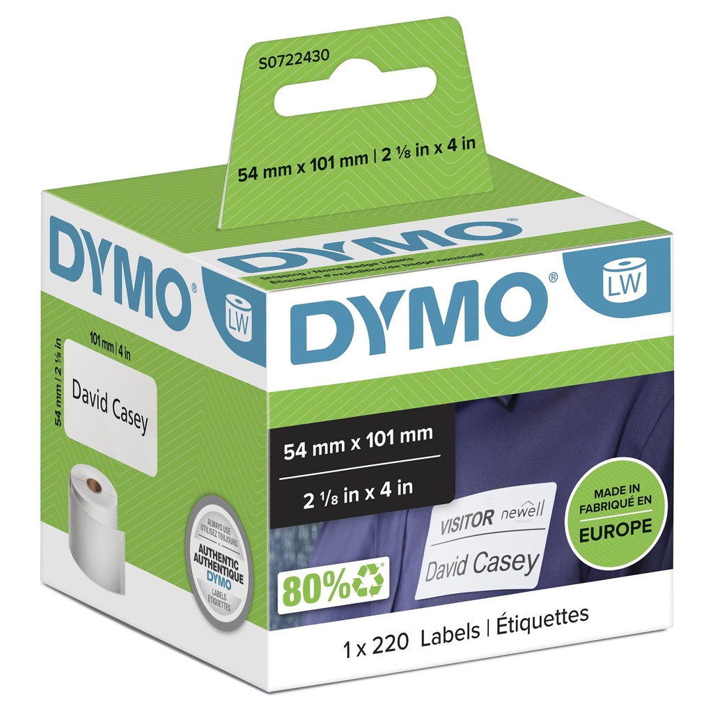 ORIGINAL DYMO Etichette Bianco S0722430 99014 Etichette in carta per spedizioni, 101x54mm, bianco, 1x220 pezzi.