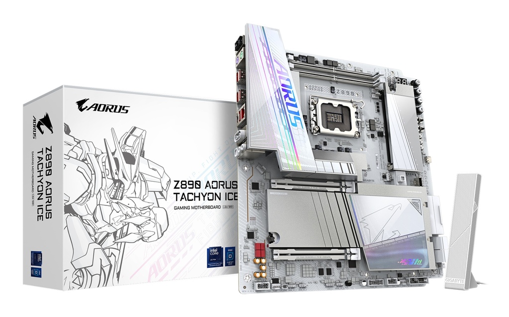 GIGABYTE Z890 AORUS TACHYON ICE Motherboard - Supports Intel Core Ultra (Series 2) CPUs, 18+1+2 phases VRM, up to 9500MHz DDR5 (O.C), 1xPCIe 5.0 + 3xPCIe 4.0, Wi-Fi 7, 5GbE LAN, USB 3.2 Gen 2x2