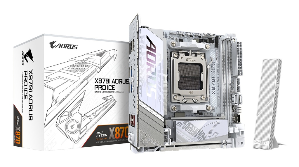 GIGABYTE X870I AORUS PRO ICE Motherboard - Supports AMD Ryzen 9000 Series CPUs, 8+2+1 phases VRM, up to 8400MHz DDR5 (OC), 1xPCIe 5.0 M.2 + 1xPCIe 4.0 M.2, WI-FI 7, 2,5GbE LAN, USB 4