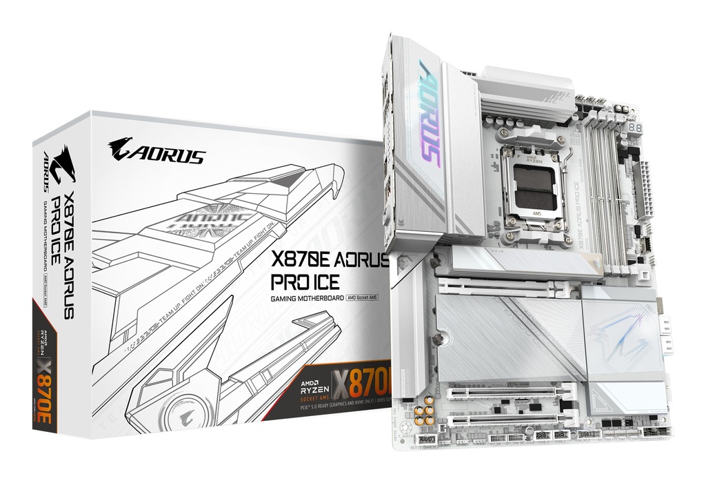 GIGABYTE X870E AORUS PRO ICE Motherboard - Supports AMD Ryzen 9000 CPUs, 16+2+2 Phases Digital VRM, up to 8000MHz DDR5 (OC), 3xPCIe 5.0 + 1xPCIe 4.0, Wi-Fi 7, 2.5GbE LAN, USB 4