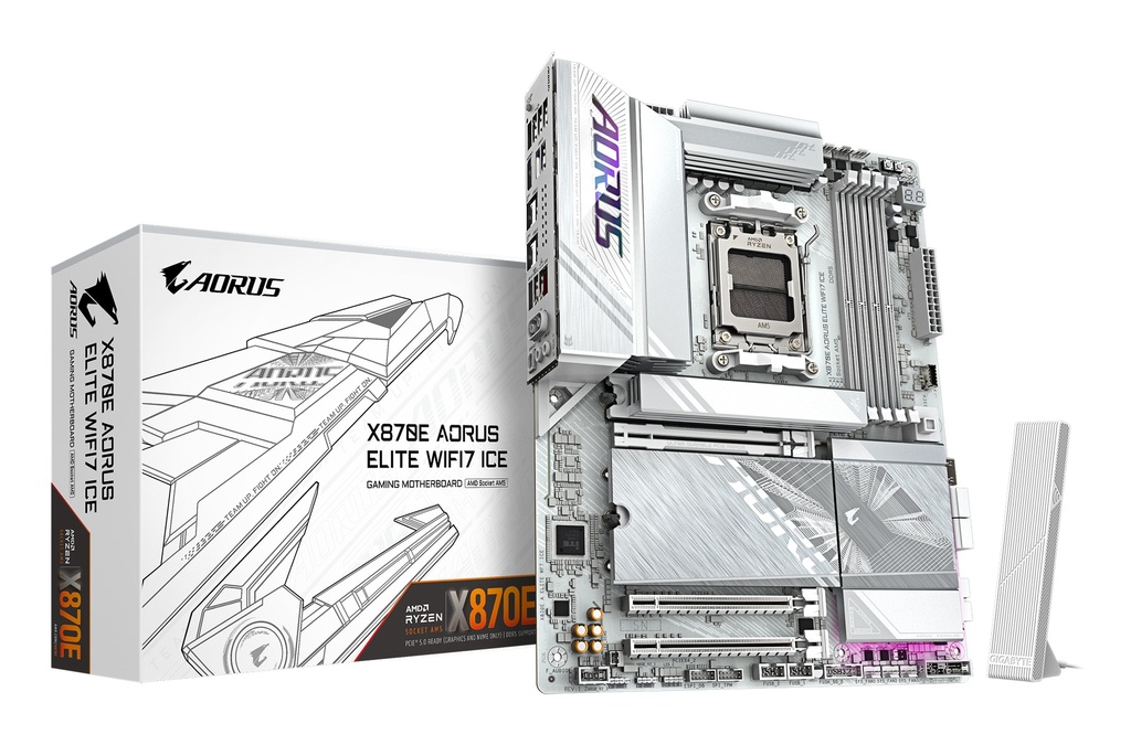 GIGABYTE X870E AORUS ELITE WIFI7 ICE Motherboard - Supports AMD Ryzen 9000 CPUs, 16+2+2 Phases Digital VRM, up to 8200Hz DDR5 (OC), 3xPCIe 5.0 + 1xPCIe 4.0, Wi-Fi 7, 2.5GbE LAN, USB 4