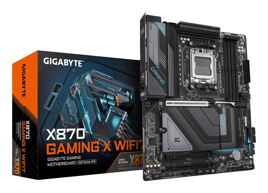 GIGABYTE X870 GAMING X WIFI7 Motherboard - Supports AMD Ryzen 9000 CPUs, 16+2+2 phases VRM, up to 8000MHz DDR5 (OC), 1xPCIe 5.0 + 2xPCIe 4.0, Wi-Fi 7, 2.5GbE LAN, USB 4