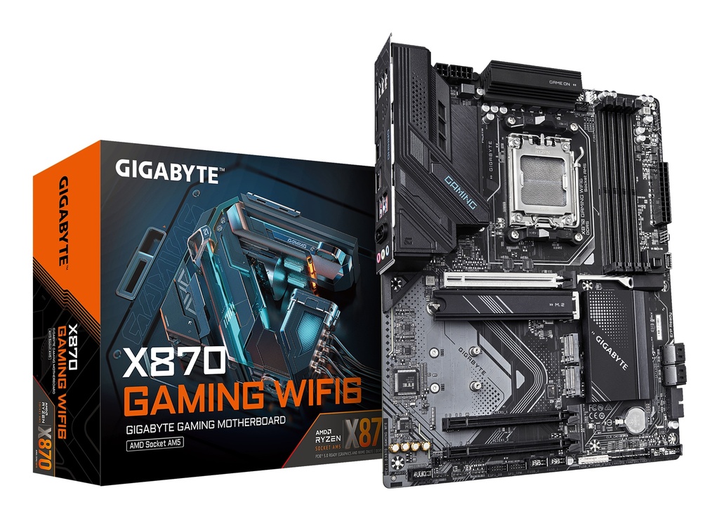 GIGABYTE X870 GAMING WIFI6 Motherboard - Supports AMD Ryzen 9000 CPUs, 8+2+2 phases VRM, up to 8000MHz DDR5 (OC), 1xPCIe 5.0 + 2xPCIe 4.0, Wi-Fi 6, 2.5GbE LAN, USB 4