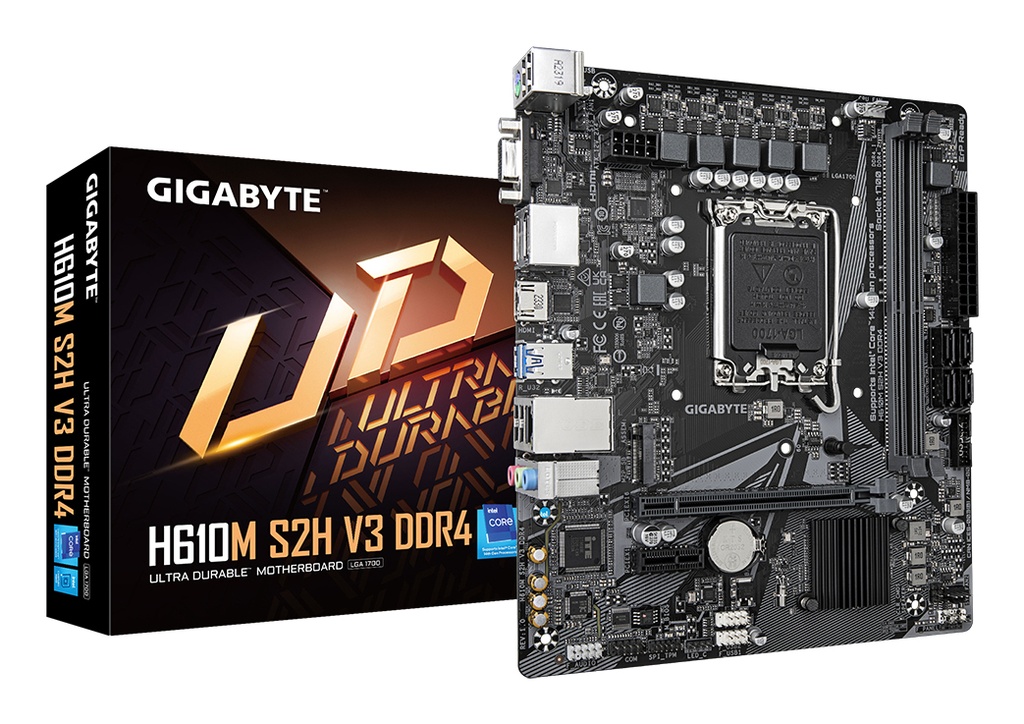 GIGABYTE H610M S2H V3 DDR4 Motherboard - Supports Intel Core 14th CPUs, 4+1+1 Hybrid Digital VRM, up to 3200MHz DDR4, 1xPCIe 3.0 M.2, GbE LAN , USB 3.2 Gen 1