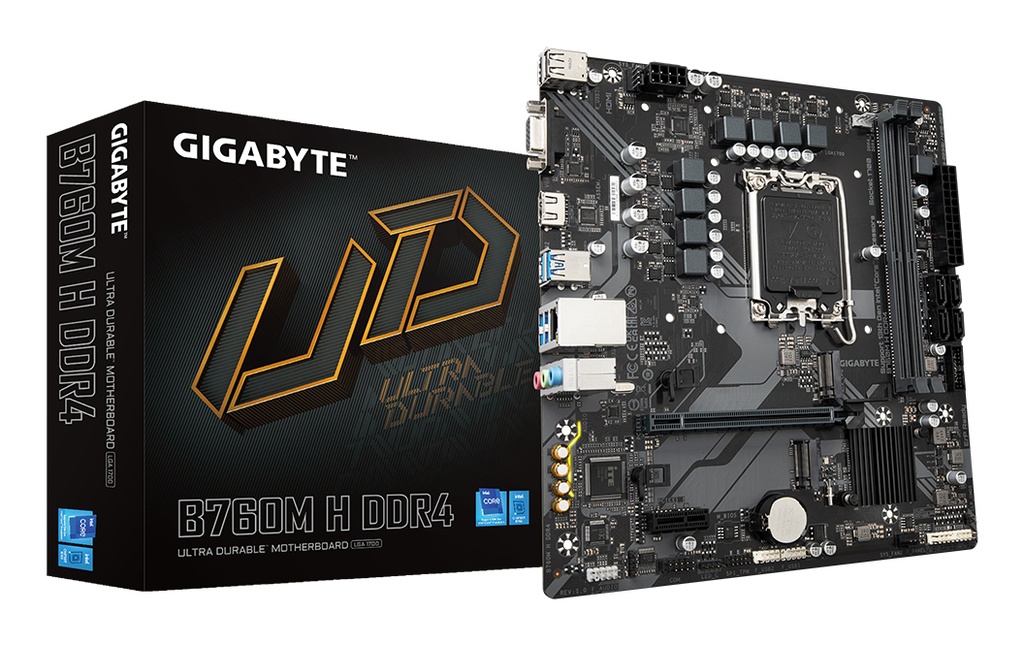 GIGABYTE B760M H DDR4 Motherboard - Supports Intel Core 14th Gen CPUs, 6+1+1 Phases Digital VRM, up to 3200MHz DDR4 (OC), 2xPCIe 4.0 M.2, GbE LAN, USB 3.2 Gen1
