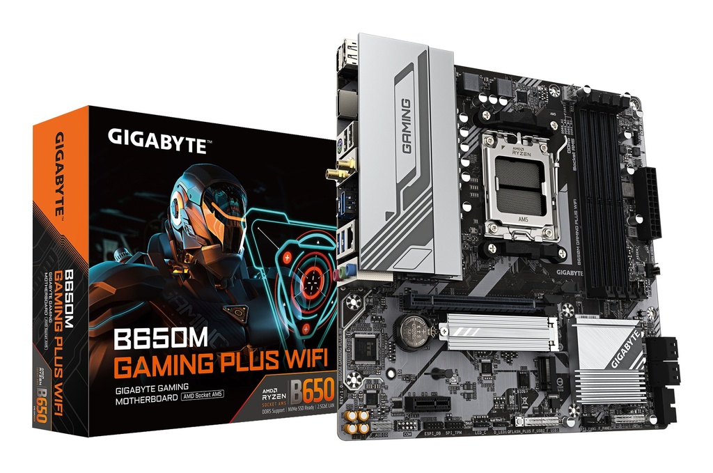GIGABYTE B650M GAMING PLUS WIFI Scheda madre - CPU AMD Ryzen 9000, VRM a 5+2+2 fasi, fino a 8000 MHz DDR5, 2xPCIe 4.0 M.2, LAN 2.5GbE, WIFI 6E, USB 3.2 Gen 1