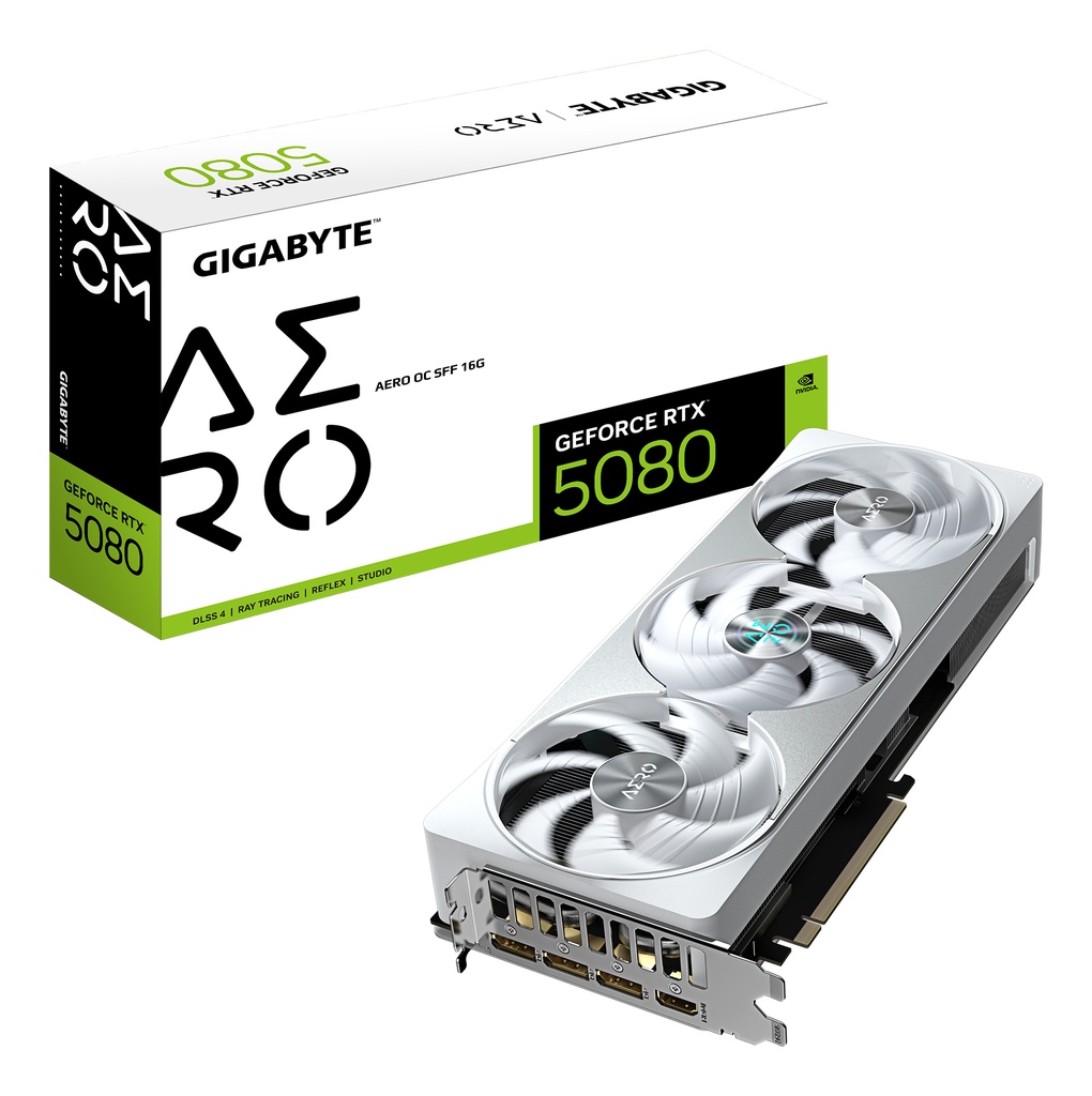 GIGABYTE GeForce RTX 5080 AERO OC SFF 16G Graphics Card - 16GB GDDR7, 256bit, PCI-E 5.0, 2730MHz Core Clock, 3 x DisplayPort, 1 x HDMI, GV-N5080AERO OC-16GD