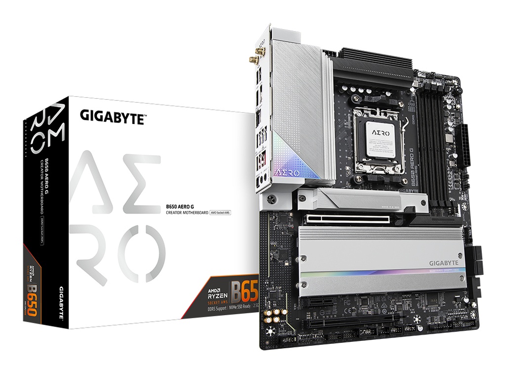 GIGABYTE B650 AERO G Motherboard - AMD Ryzen 9000 Series CPUs, up to 8000MHz DDR5 (OC), 1xPCIe 5.0 + 2xPCIe 4.0 M.2, 2.5GbE LAN, WIFI 6E, USB 3.2 Gen 2