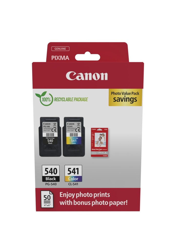 [5225B013] ORIGINAL Canon Value Pack nero / differenti colori / Bianco PG-540+CL-541 + 10x15 cm Fotopapier 50 Blatt ~360 Seiten